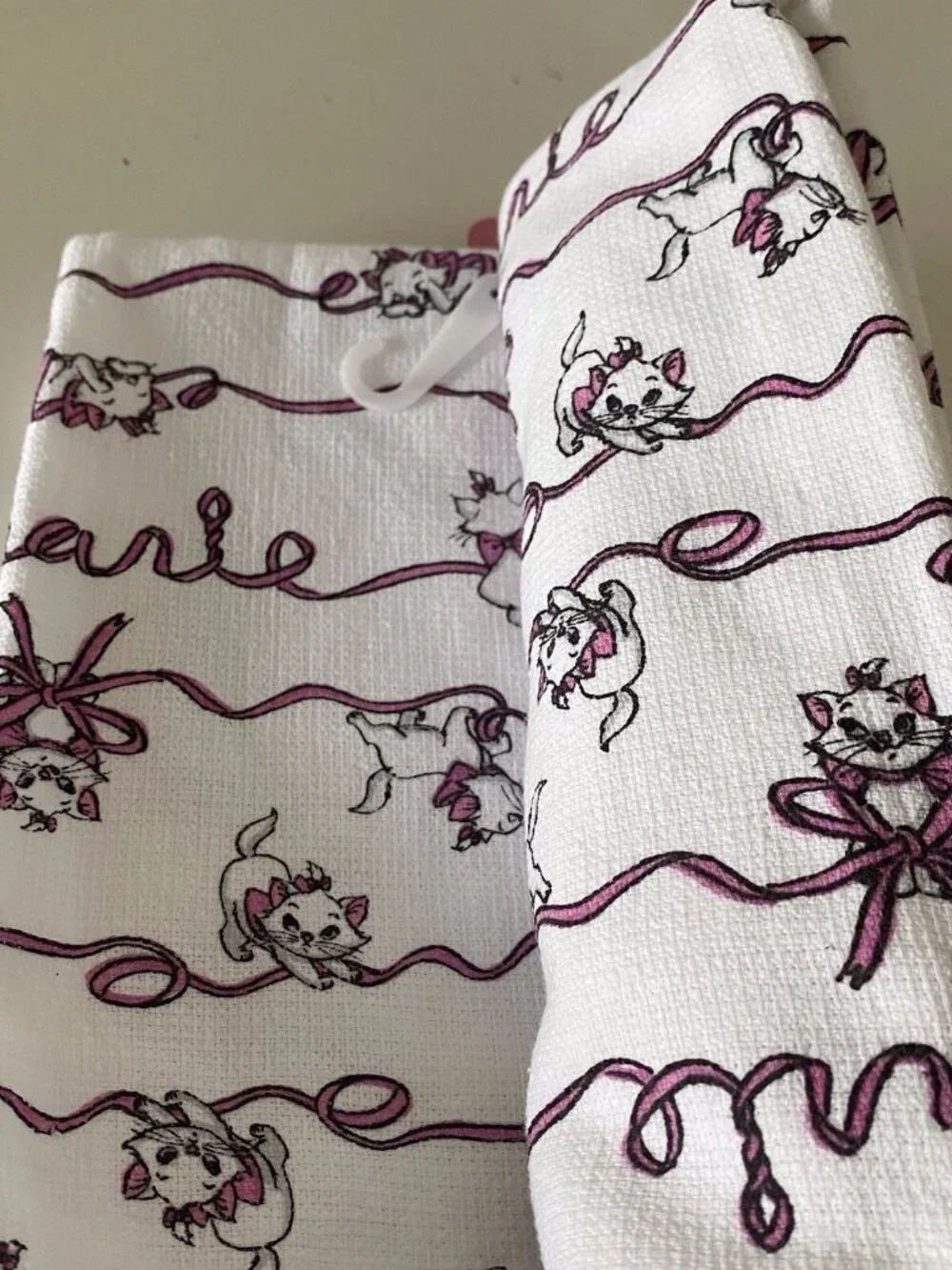 2 Pk Disney The Aristocats Marie Pink Ribbons Bows Kitchen Towels 16” X 26” NEW‎